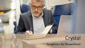  Presentation with traveling to paris - Cool new slide set with laptop while traveling in train backdrop and a coral colored foreground