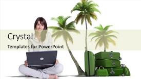  Presentation with mango fruit shake tropical - Amazing presentation design having laptop with a tropical vacation backdrop and a  colored foreground