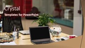  Presentation with water tank - PPT theme having laptop-with-black-screen-standing background and a wine colored foreground