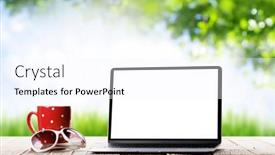  Presentation with laptop blank screen - Presentation design featuring laptop-with-blank-screen background and a  colored foreground