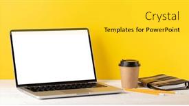  Presentation with laptop blank screen - Presentation theme featuring laptop-with-blank-screen background and a  colored foreground