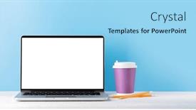  Presentation with laptop blank screen - Slide set featuring laptop-with-blank-screen background and a light blue colored foreground