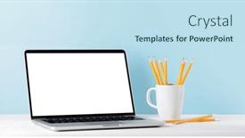  Presentation with laptop blank screen - PPT theme consisting of laptop-with-blank-screen background and a sky blue colored foreground