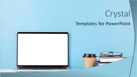  Presentation with laptop blank screen - Slide set enhanced with laptop-with-blank-screen background and a light blue colored foreground