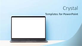  Presentation with laptop blank screen - Presentation theme featuring laptop-with-blank-screen background and a cool aqua colored foreground