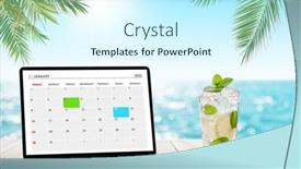  Presentation with business remote work - Presentation theme having laptop-with-calendar-and-cocktail background and a cool aqua colored foreground