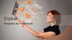  Presentation with statistics - PPT theme featuring laptop with graphs and statistics background and a mint green colored foreground