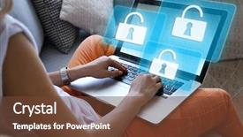  Presentation with defense technology - PPT theme consisting of laptop with icons security background and a tawny brown colored foreground
