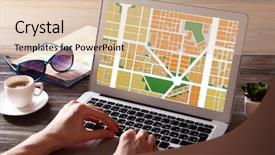  Presentation with gps - Slide deck consisting of laptop with map gps navigation background and a lemonade colored foreground