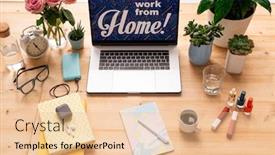  Presentation with books flowers - PPT theme with laptop-with-notice-work background and a lemonade colored foreground