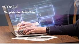  Presentation with online marketing - Presentation theme consisting of laptop with online accounting system background and a seafoam green colored foreground