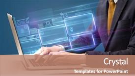  Presentation with accounting - Slide deck having laptop with online accounting background and a coral colored foreground