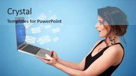  Presentation with laptop - Beautiful PPT theme featuring laptop with online services symbol backdrop and a light blue colored foreground