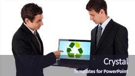  Presentation with show - Presentation enhanced with laptop with recycle icon background and a wine colored foreground