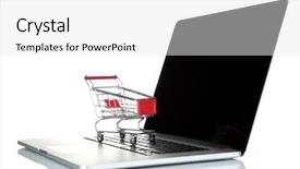  Presentation with shopping cart or supermarket trolley - Beautiful theme featuring laptop with small shopping cart backdrop and a white colored foreground