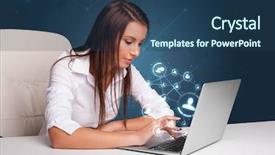  Presentation with network social media sns internet - Slide set featuring laptop with social network icon background and a ocean colored foreground