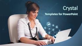  Presentation with network - Cool new PPT layouts with laptop with social network icon backdrop and a ocean colored foreground