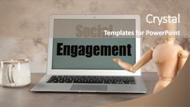  Presentation with engagement model - PPT layouts having laptop with text social engagement background and a coral colored foreground