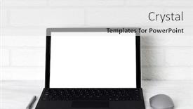  Presentation with white brick wall - Slides featuring laptop-with-white-screen background and a light gray colored foreground