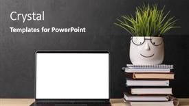  Presentation with learn - PPT layouts enhanced with laptop-with-white-screen background and a dark gray colored foreground