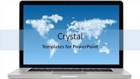  Presentation with world map - Beautiful slide set featuring laptop with world map made backdrop and a light blue colored foreground