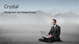  Presentation with desert - Colorful PPT theme enhanced with laptops books - businessman sitting ina desert backdrop and a light blue colored foreground