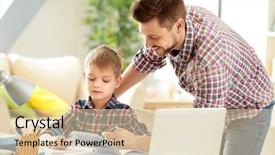  Presentation with homework - Audience pleasing theme consisting of laptops books - father and son doing homework backdrop and a lemonade colored foreground