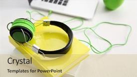  Presentation with closeup of foosball table soccer - Audience pleasing slide deck consisting of laptops books - headphones and laptop on white backdrop and a  colored foreground