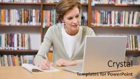  Presentation with elementary school - Cool new slide set with laptops books - teacher writing on notepad backdrop and a  colored foreground