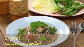  Presentation with salad - PPT theme enhanced with larb-moo-pork-type background and a tawny brown colored foreground