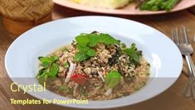  Presentation with meat - Amazing slides having larb-moo-pork-type backdrop and a tawny brown colored foreground