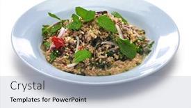  Presentation with meat - Slides with larb-moo-pork-type background and a light blue colored foreground