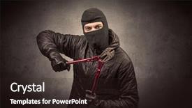  Presentation with clothes - Slide deck consisting of larceny - burglar standing in black clothes background and a  colored foreground