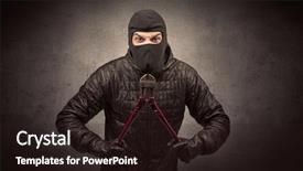  Presentation with clothes - Theme with larceny - burglar standing in black clothes background and a  colored foreground
