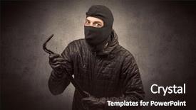  Presentation with clothes - Slide set featuring larceny - burglar standing in black clothes background and a  colored foreground