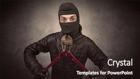  Presentation with kevlar black - Colorful PPT theme enhanced with larceny - burglar standing in black clothes backdrop and a wine colored foreground