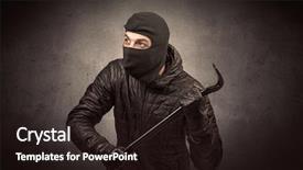  Presentation with clothes - Theme having larceny - burglar standing in black clothes background and a  colored foreground