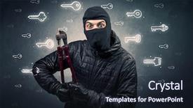  Presentation with hand tools - Colorful PPT theme enhanced with larceny - burglar standing with tools backdrop and a  colored foreground