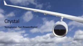  Presentation with airplane night sky - Presentation design having large airplane wing against blue background and a teal colored foreground