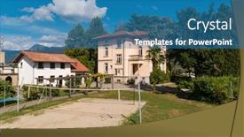  Presentation with beach volleyball - Beautiful presentation theme featuring large-and-old-villa backdrop and a teal colored foreground