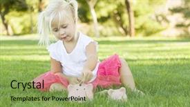  Presentation with comparison - Cool new theme with large and small piggy banks backdrop and a seafoam green colored foreground