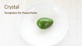  Presentation with avocado - PPT theme featuring large avocado on a ceramic plate against natural background background and a sky blue colored foreground