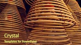  Presentation with chinese temple - PPT theme consisting of large bell shaped spiral incense background and a tawny brown colored foreground