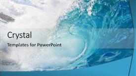  Presentation with blue wave - Presentation theme consisting of large blue wave crashes onto background and a light blue colored foreground
