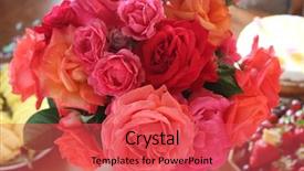  Presentation with grown - PPT layouts with large bouquet of home grown roses background and a red colored foreground