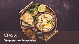  Presentation with olive oil - Beautiful presentation theme featuring large-bowl-of-homemade-hummus backdrop and a tawny brown colored foreground