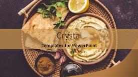  Presentation with olive oil - Amazing slide set having large-bowl-of-homemade-hummus backdrop and a gold colored foreground