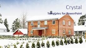  Presentation with neighborhood - Colorful PPT theme enhanced with large brick house in a nice neighborhood surrounded by bushes backdrop and a sky blue colored foreground