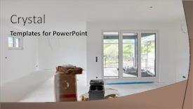  Presentation with living room - Presentation theme with large-bright-living-room background and a light gray colored foreground