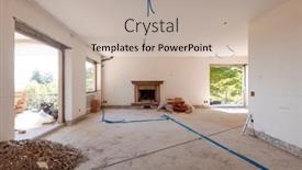  Presentation with villa - PPT theme featuring large-bright-room-with-windows background and a mint green colored foreground